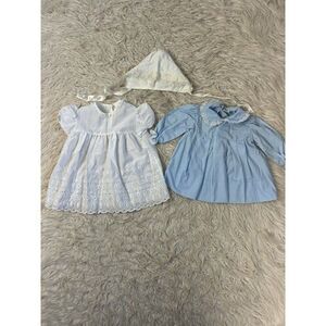 Vintage Madonna by Haddad & Nannette White Blue Christening gown embroidered 12